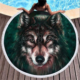 Lofaris Adorable Wolf Portrait Cartoon Round Beach Towel